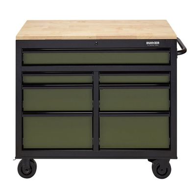 BUNKER Workbench Roller Tool Cabinet, 7 Drawer, 41", Green