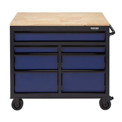 BUNKER Workbench Roller Tool Cabinet, 7 Drawer, 41", Blue
