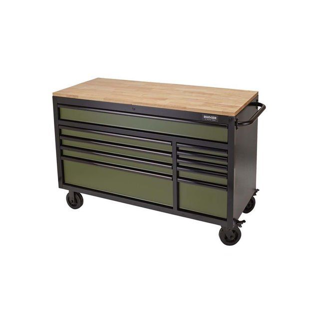BUNKER Workbench Roller Tool Cabinet, 10 Drawer, 56", Green - Image 1