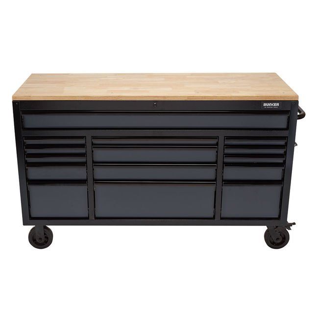 BUNKER Workbench Roller Tool Cabinet, 15 Drawer, 61", Grey - Image 1