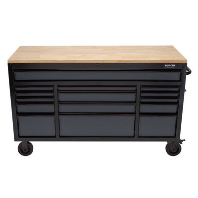 BUNKER Workbench Roller Tool Cabinet, 15 Drawer, 61", Grey