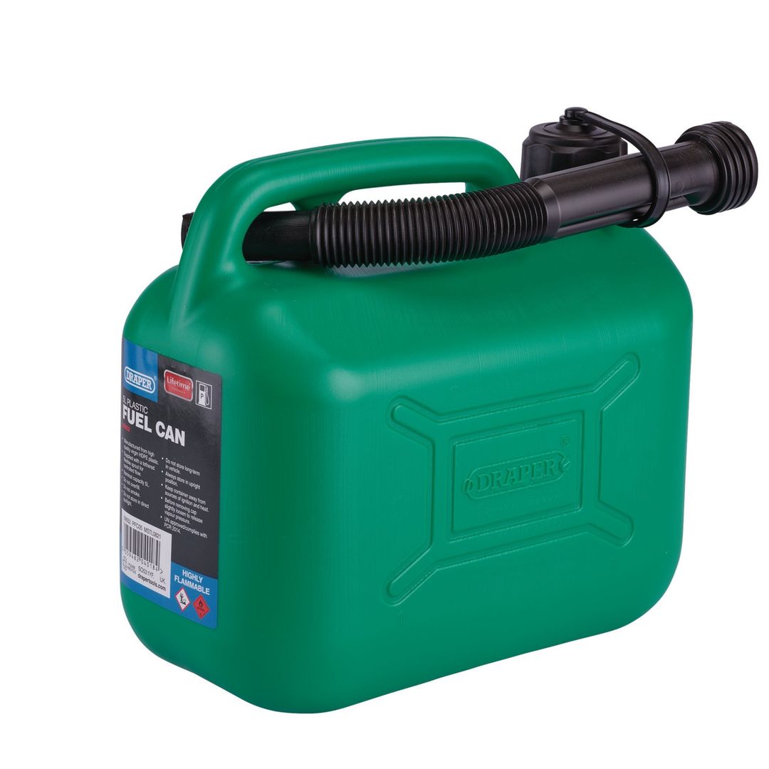 Draper 09052 Plastic Fuel Can 5L Green each 1 - Image 1