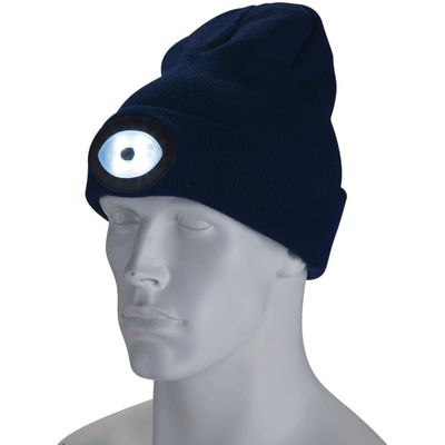 Draper 10007 Beanie Hat With Rechargeable Torch One Size 1W 100 Lumens Navy Blue each 1