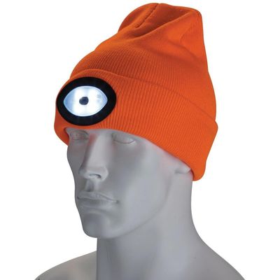Draper 10015 Beanie Hat With Rechargeable Torch One Size 1W 100 Lumens High-Vis Orange each 1