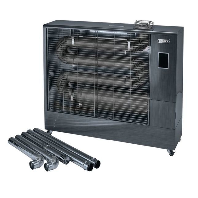 Draper 230V Far Infrared Diesel Heater with Flue Kit, 67,500 BTU/19.8kW - Image 1