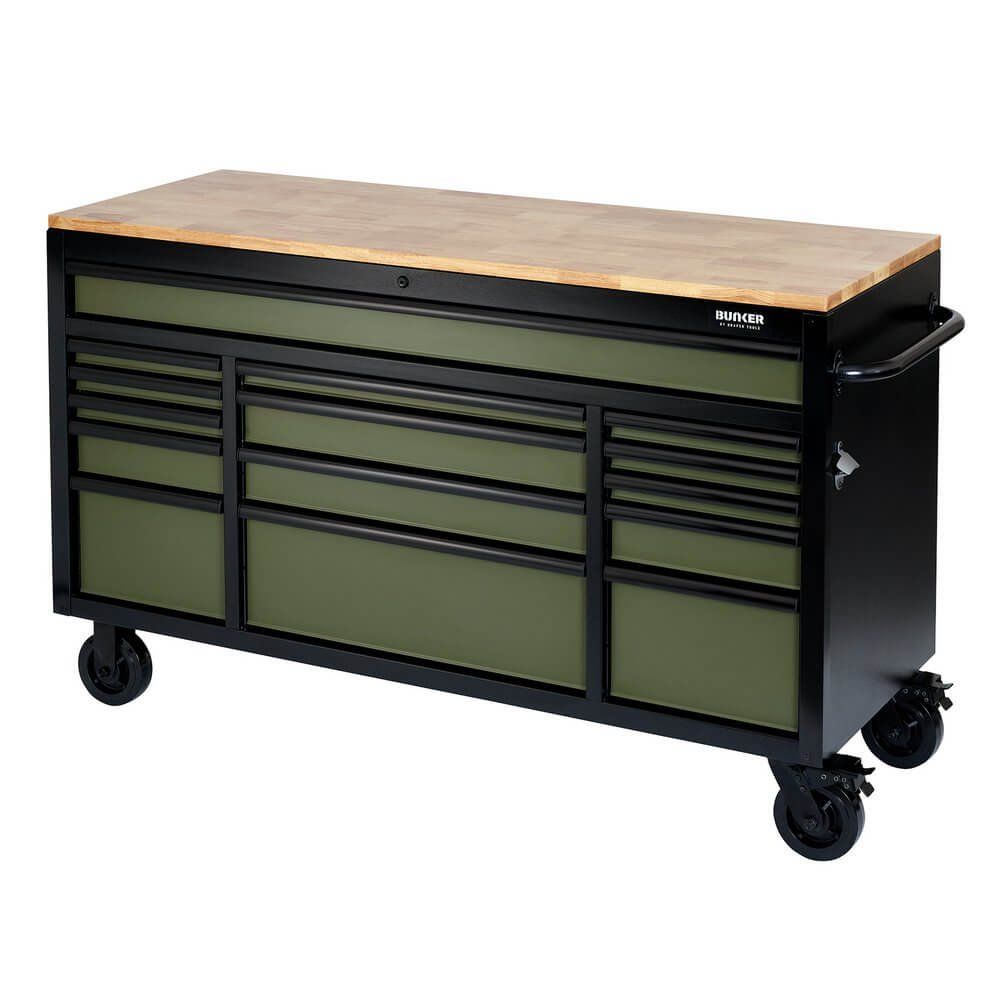 BUNKER® 61" Workbench Roller Tool Cabinet 15 Drawer - Green - Image 1