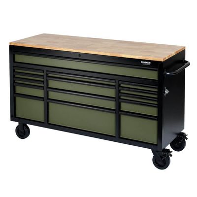 BUNKER® 61" Workbench Roller Tool Cabinet 15 Drawer - Green