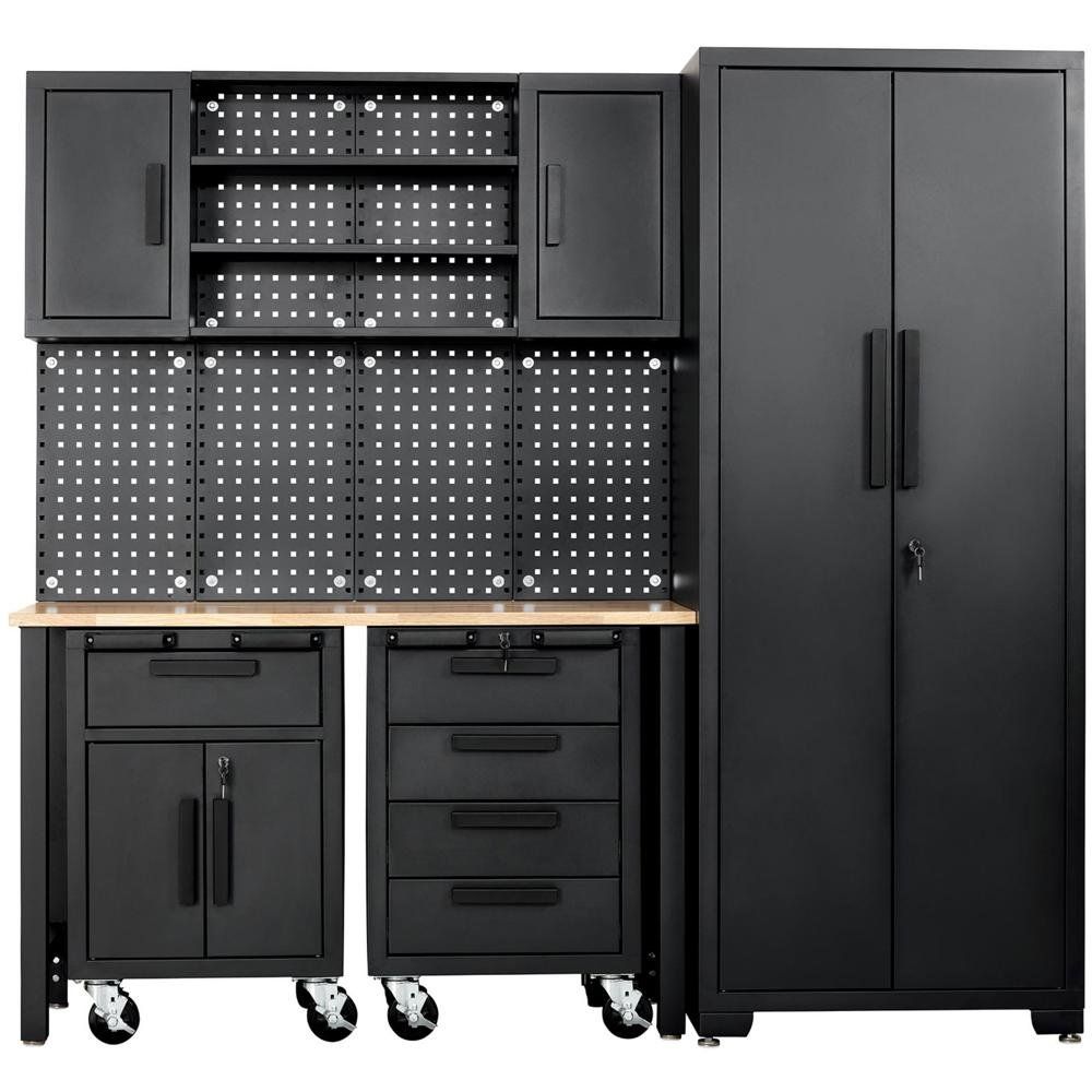 Draper Single Garage Workstation and Roller Cabinets Combo Black - Image 1