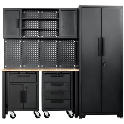 Draper Single Garage Workstation and Roller Cabinets Combo Black