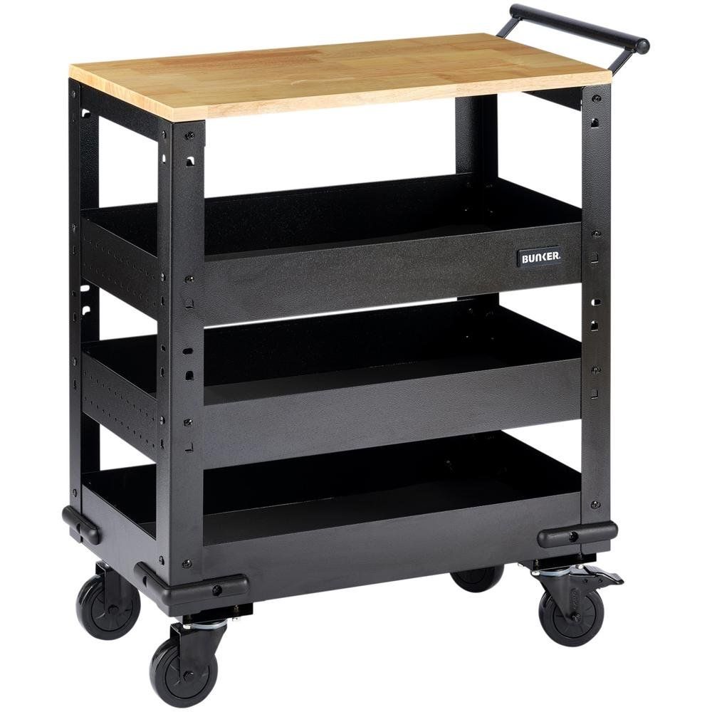 Bunker ® 3 Tier Trolley With Pull Handle And Hardwood Worktop 714Mm Pk 1 11495 - Image 1