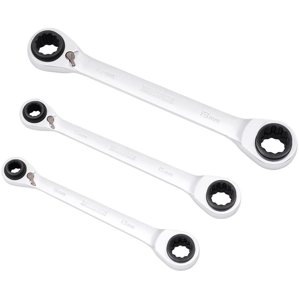Draper 3 Piece Reversible Ratchet Ring Spanner Set - Image 1