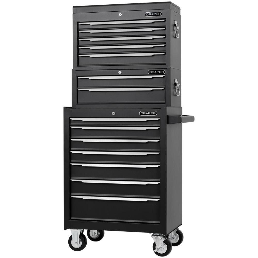 Draper 14 Drawer Roller Cabinet and Tool Chest Combination Black - Image 1
