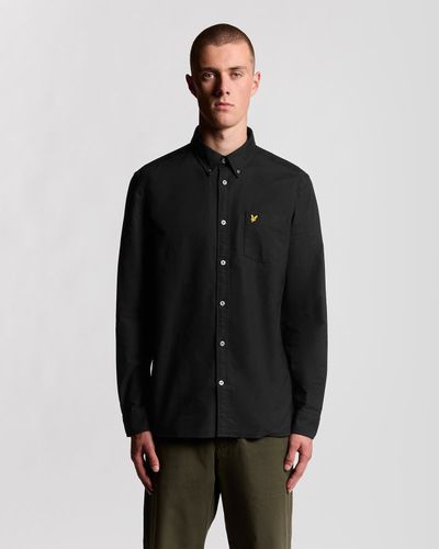 Lyle & Scott Men's Cotton Oxford Shirt in Jet Black - Thumbnail 2
