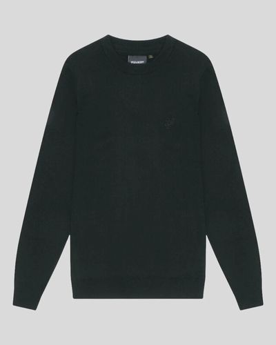Lyle & Scott Men's Merino Wool Crew Neck Jumper in Jet Black