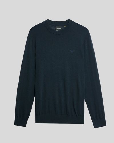 Lyle & Scott Men's Merino Wool Crew Neck Jumper in Dark Navy