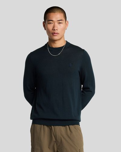 Lyle & Scott Men's Merino Wool Crew Neck Jumper in Dark Navy