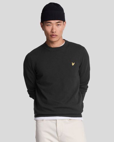 Lyle & Scott Men's Cotton Merino Crew Neck Jumper in Jet Black