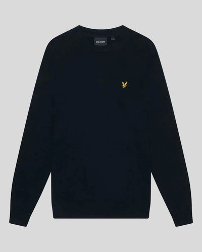 Lyle & Scott Men's Cotton Merino Crew Neck Jumper in Dark Navy