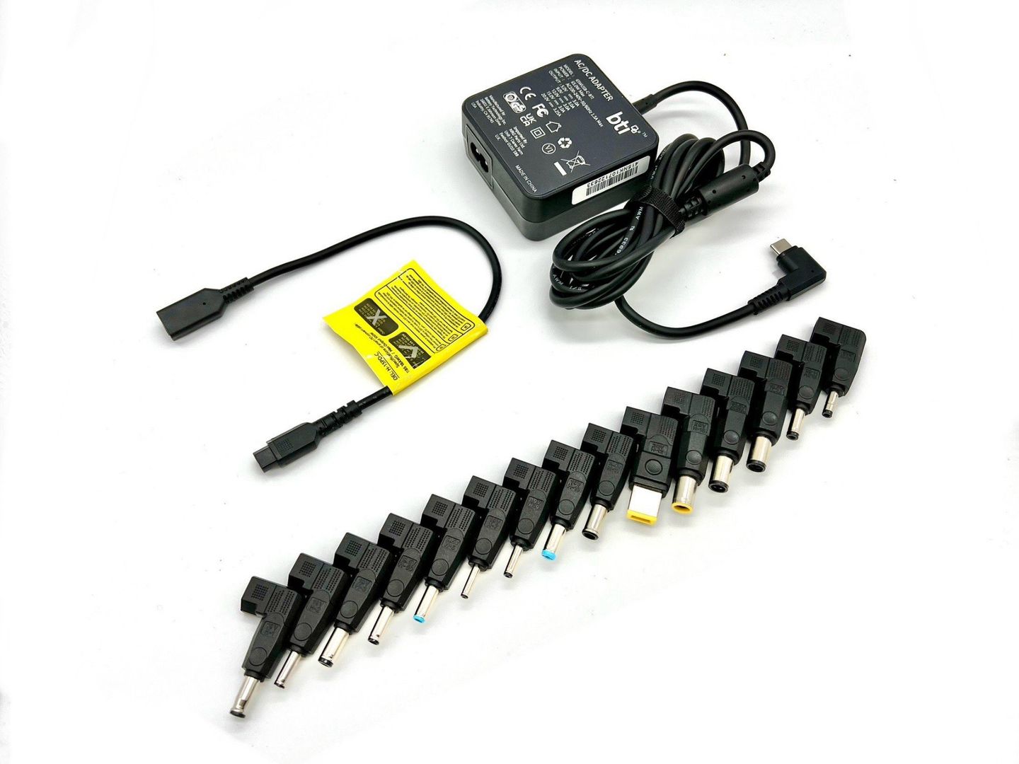 BTI 65W Universal AC Adapter for HP/Dell/Lenovo/Asus/Acer/Sony/Toshiba/Fujitsu/Samsung etc. Includes USB-C connector as well as 15 additional options to power a wide range of the most popular laptops. EU power cable also provided - Image 1