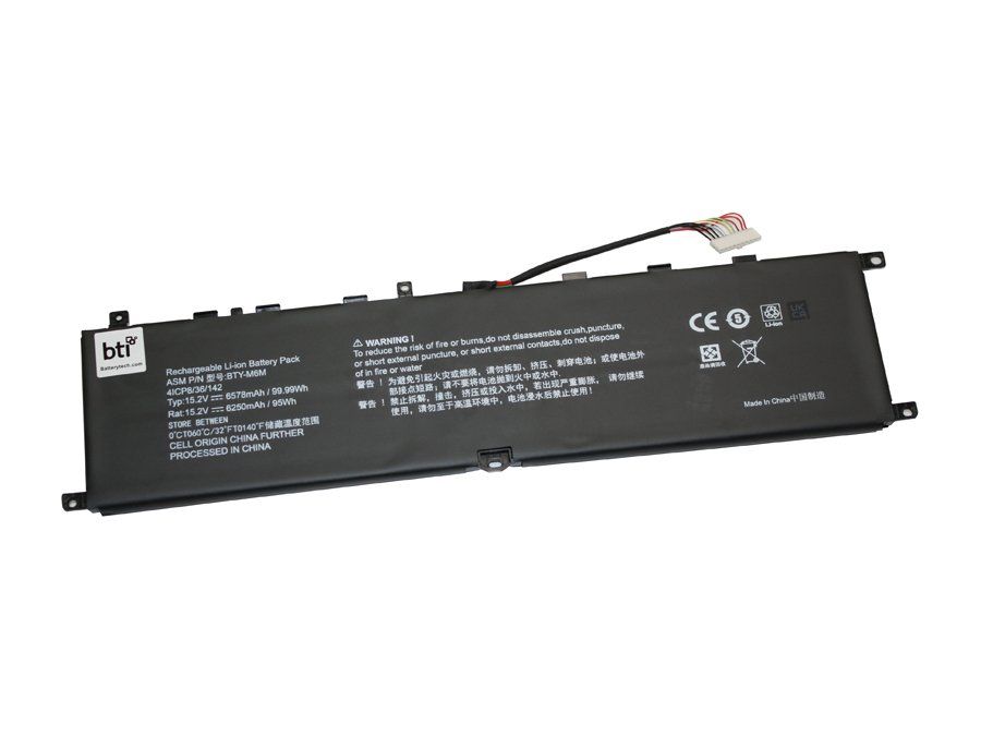 BTI 95Wh 4 cell BTY-M6M compatible battery for MSI WS66 10TMT-207US GE76 RAIDER 11UH GE76 RAIDER 10UH-226TR GE66 RAIDER 10SFS GS66 STEALTH 10U - Image 1