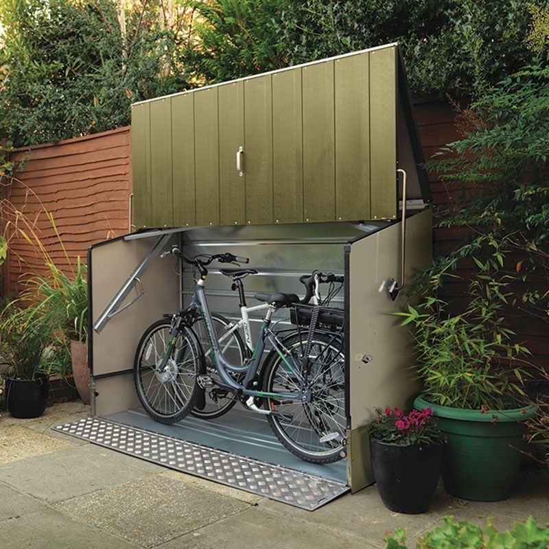 6'4 x 2'9 Trimetals Ramped Metal Bike Shed - Green (1.95m x 0.88m) - Image 1