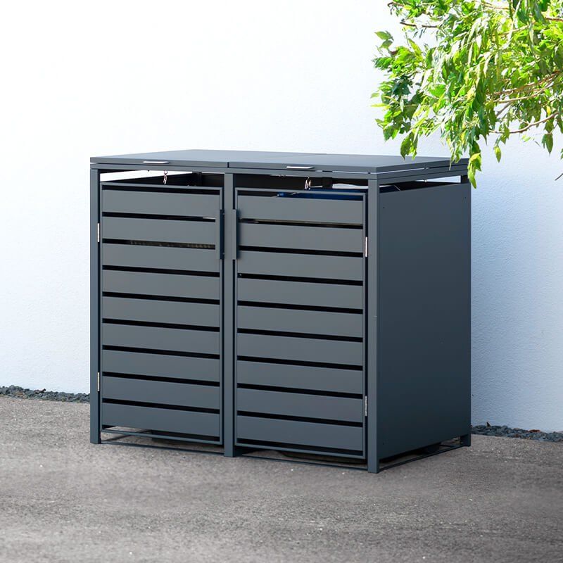 Trimetals Double 240L Anthracite Metal Wheelie Bin Store (1.32m x 0.80m) - Image 1