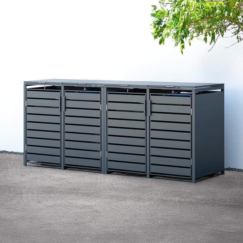 Trimetals Quad 240L Anthracite Metal Wheelie Bin Store (2.64m x 0.80m) - Image 1