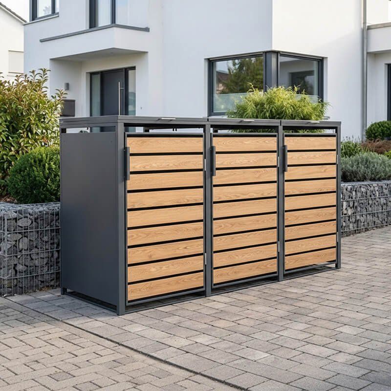 Trimetals Triple 240L Anthracite Metal & Light Wood Wheelie Bin Store (2.00m x 0.80m) - Image 1