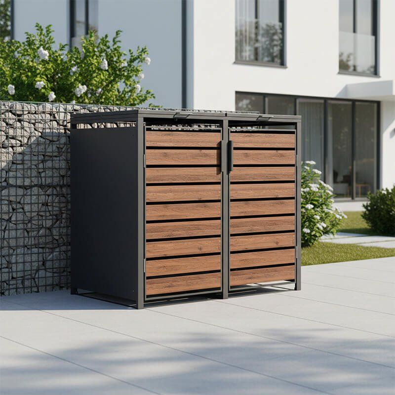 Trimetals Double 240L Anthracite Metal & Dark Wood Wheelie Bin Store (1.32m x 0.80m) - Image 1