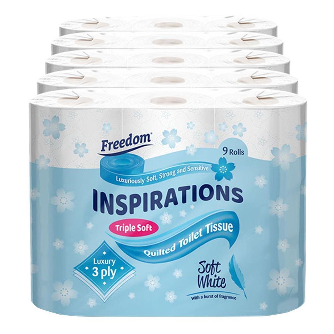 Freedom Quilted Toilet Tissue Soft White Luxury 3Ply Toilet Roll 45 Loo Rolls - Image 1