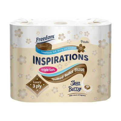 Freedom Luxury 3Ply Toilet Roll, 45 Quilted Shea Butter Toilet Tissue Rolls in White