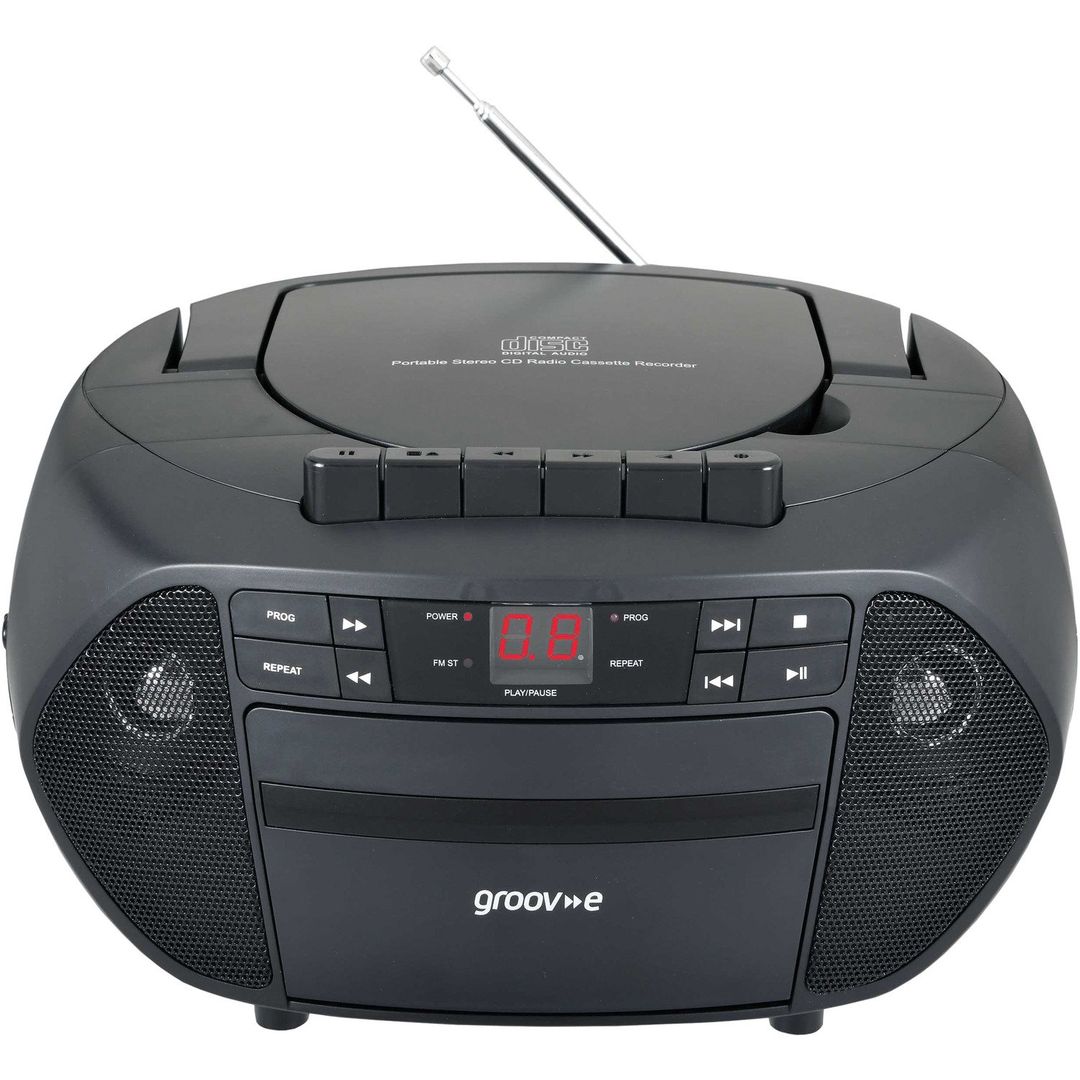 GROOV-E Traditional GV-PS833 Portable FM Boombox - Black, Black - Image 1
