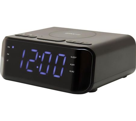 Atlas Alarm Clock Radio with Wireless Charging Pad - Black