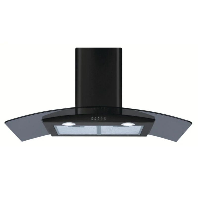 CDA ECP92BL 90cm Curved Glass Chimney Cooker Hood - Black - Image 1