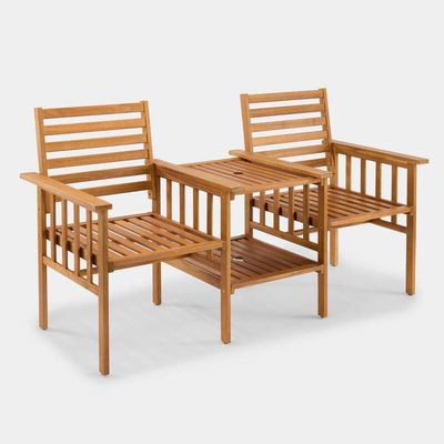 Cannes Wooden Garden Jack and Jill Love Seat 2 Seater - Natural / 166cm