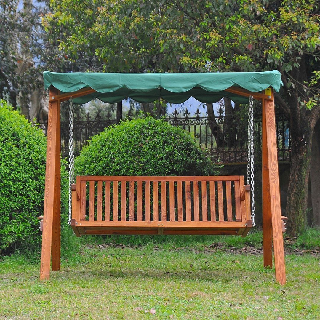 Outsunny Swing Chair 3 Seater Swinging Wooden Hammock - green - Image 1