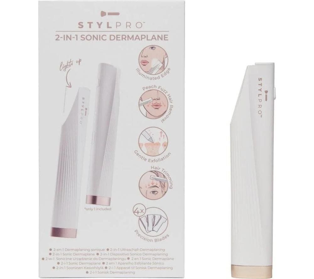 STYLPRO 2-in-1 Light Up Sonic Face Dermaplane Facial Exfoliator - White, White - Image 1