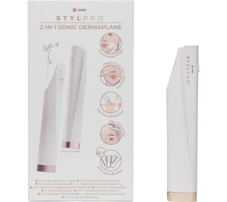STYLPRO 2-in-1 Light Up Sonic Face Dermaplane Facial Exfoliator - White, White