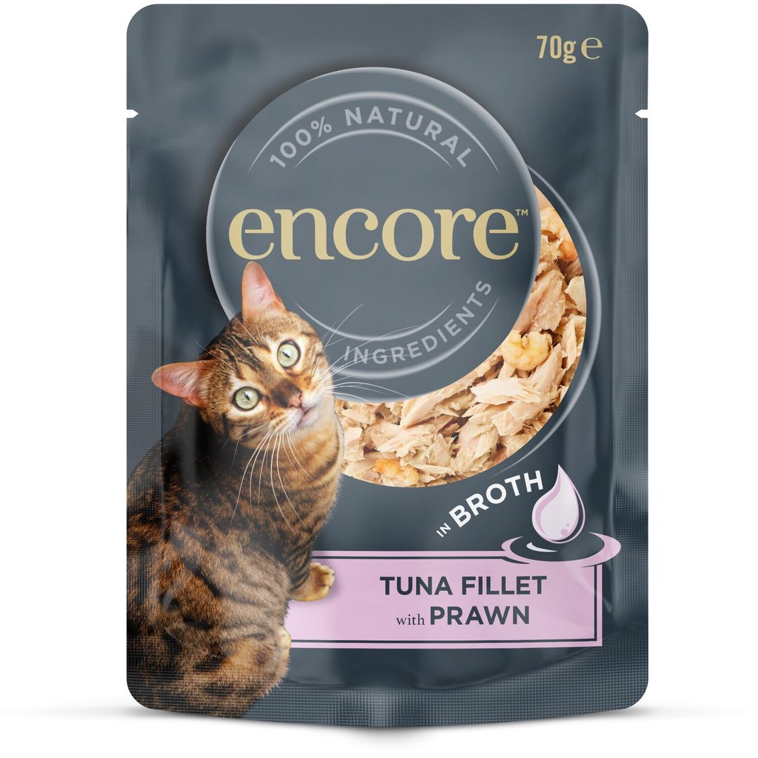 Encore Wet Cat Food in Broth Pouch 70g - Tuna Fillet with Prawn - Image 1