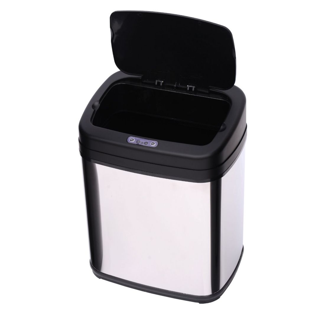 HOMCOM Stainless Steel Automatic Sensor Dustbin - Silver and Black - Image 1