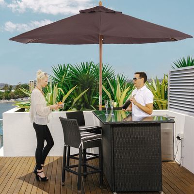 Outsunny 2.5m Wooden Garden Parasol - Coffee
