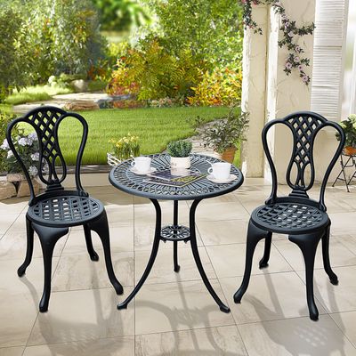 Outsunny 3 Piece Patio Cast Aluminium Bistro Set - Black