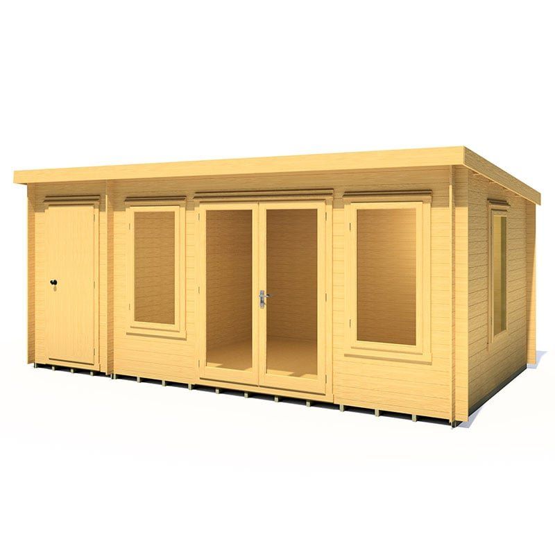 Shire Elm 5.1m x 3m Log Cabin with Side Shed (19mm) - Image 1