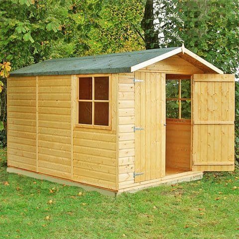10' x 7' Shire Guernsey Double Door Wooden Garden Shed (3.35m x 2.2m) - Image 1