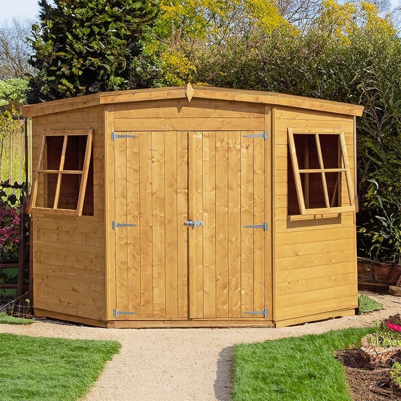 7' x 7' Shire Shiplap Wooden Corner Garden Shed (2.16m x 2.16m) - Image 1
