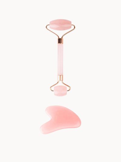 Brushworks Women's Rose Resin Roller & Gua Sha