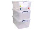 Really Useful Nestable Plastic Storage Box 62 Litre Clear (Pack of 3)