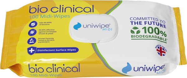 Uniwipe Bio Clinical Midi Wipes Biodegradable Wipes (Pack of 100) 1081