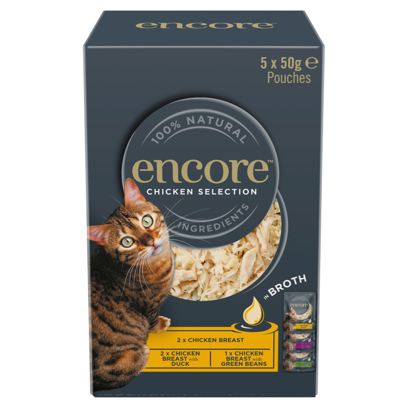 Pack of 5 Encore Wet Cat Food in Broth Pouches - Chicken Selection - Image 1