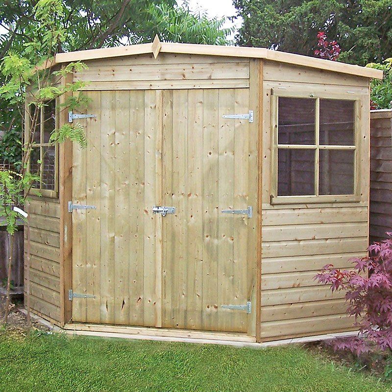 8' x 8' Shire Premium Pressure Treated Wooden Corner Garden Shed (2.25m x 2.33m) - Image 1